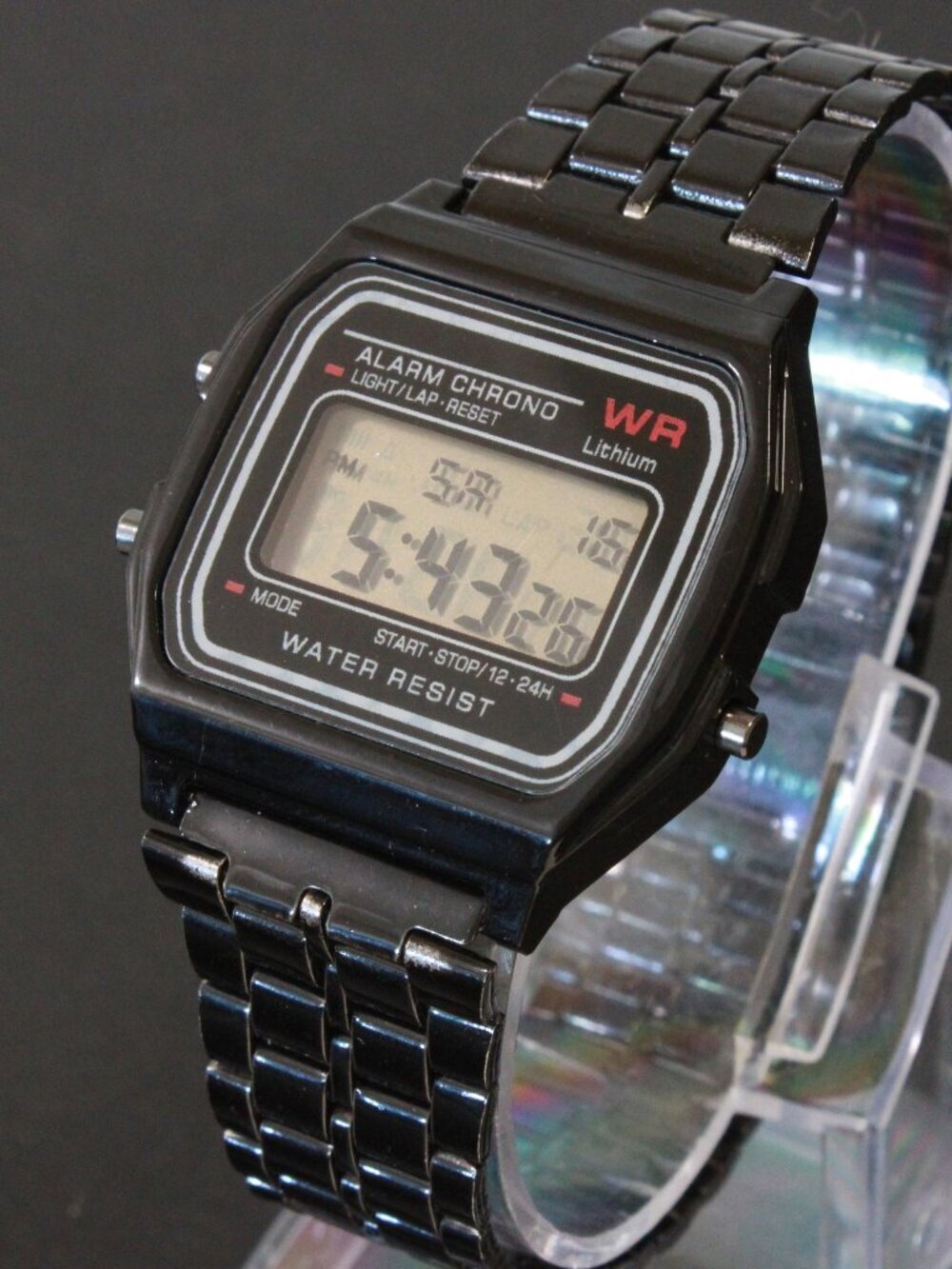Retro Style Digital Watch Metal Case Bracelet Back light, Stopwatch, Day, Date - Picture 4 of 11